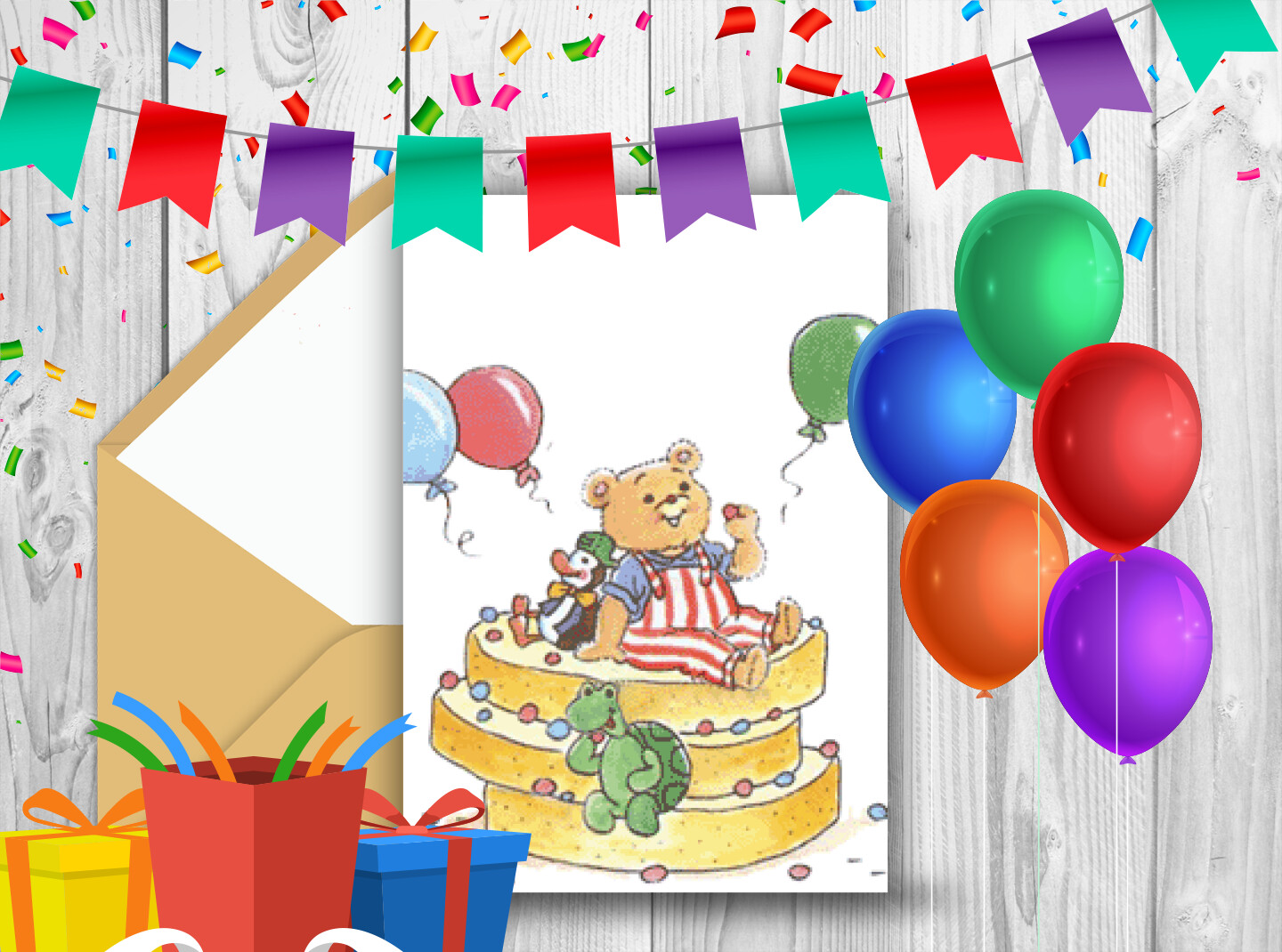 Carte d'anniversaire enfant nounours - Carte gratuite pour enfant