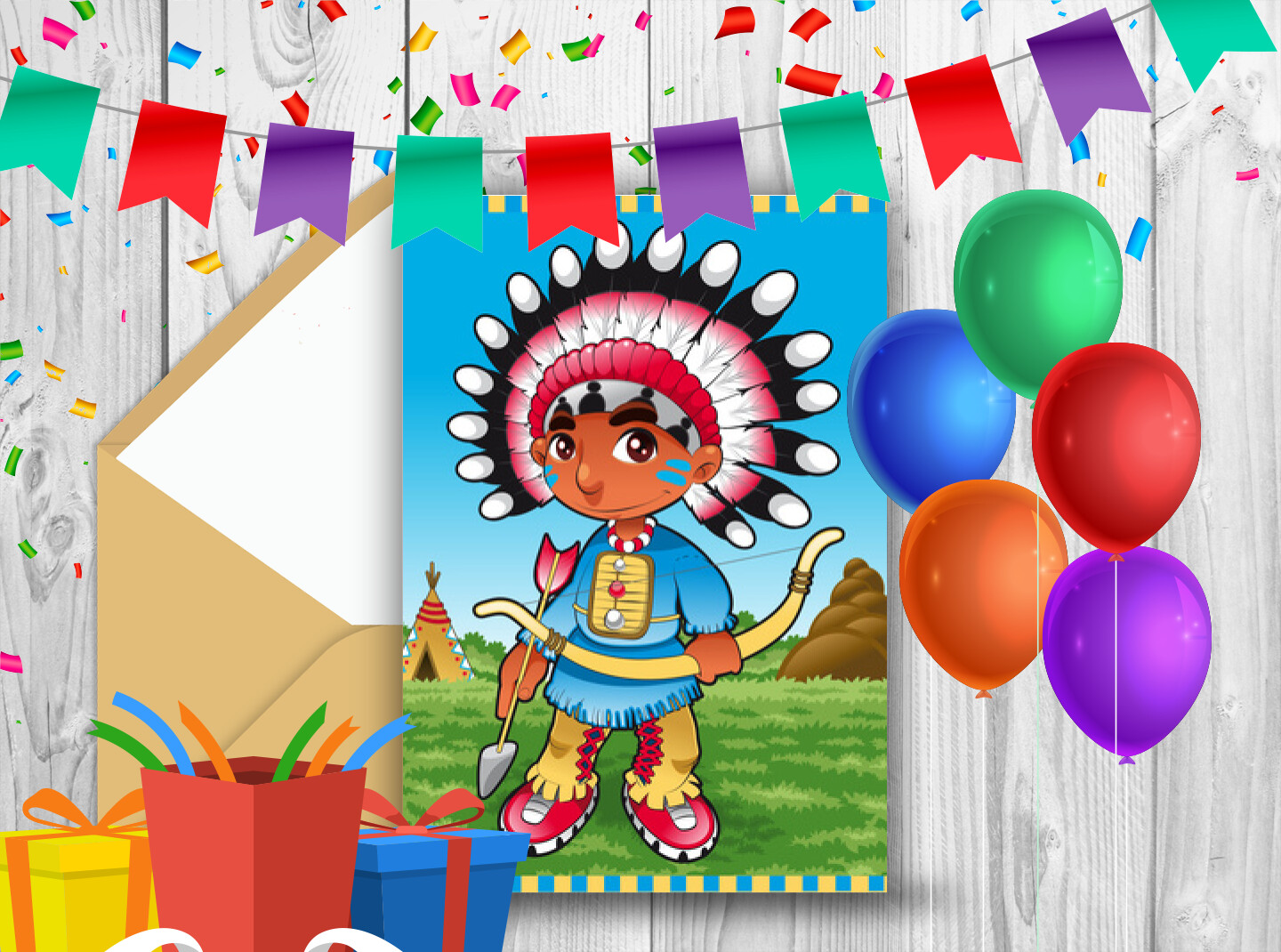 Carton d'invitation Indien - Carte gratuite avec des indiens