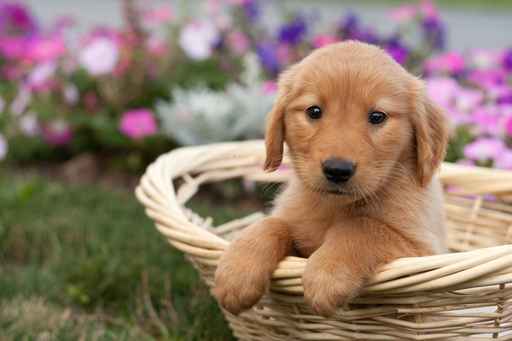 Carte d'anniversaire chiots dans un panier