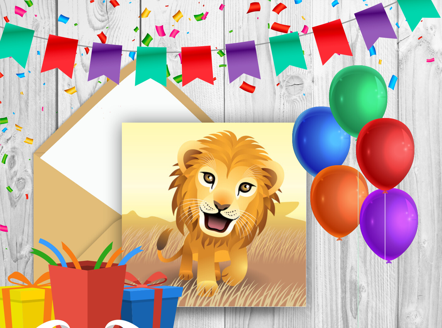 Ecarte anniversaire enfant lion gratuite pour envoyer à un enfant