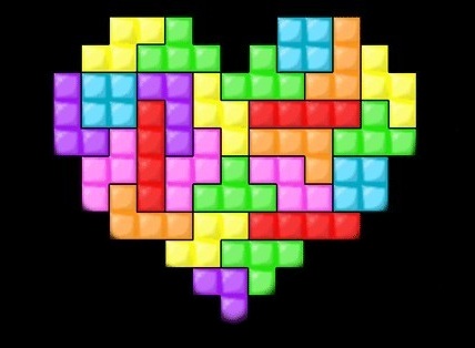 Carte d'amour avec coeur tétris - carte virtuelle gratuite