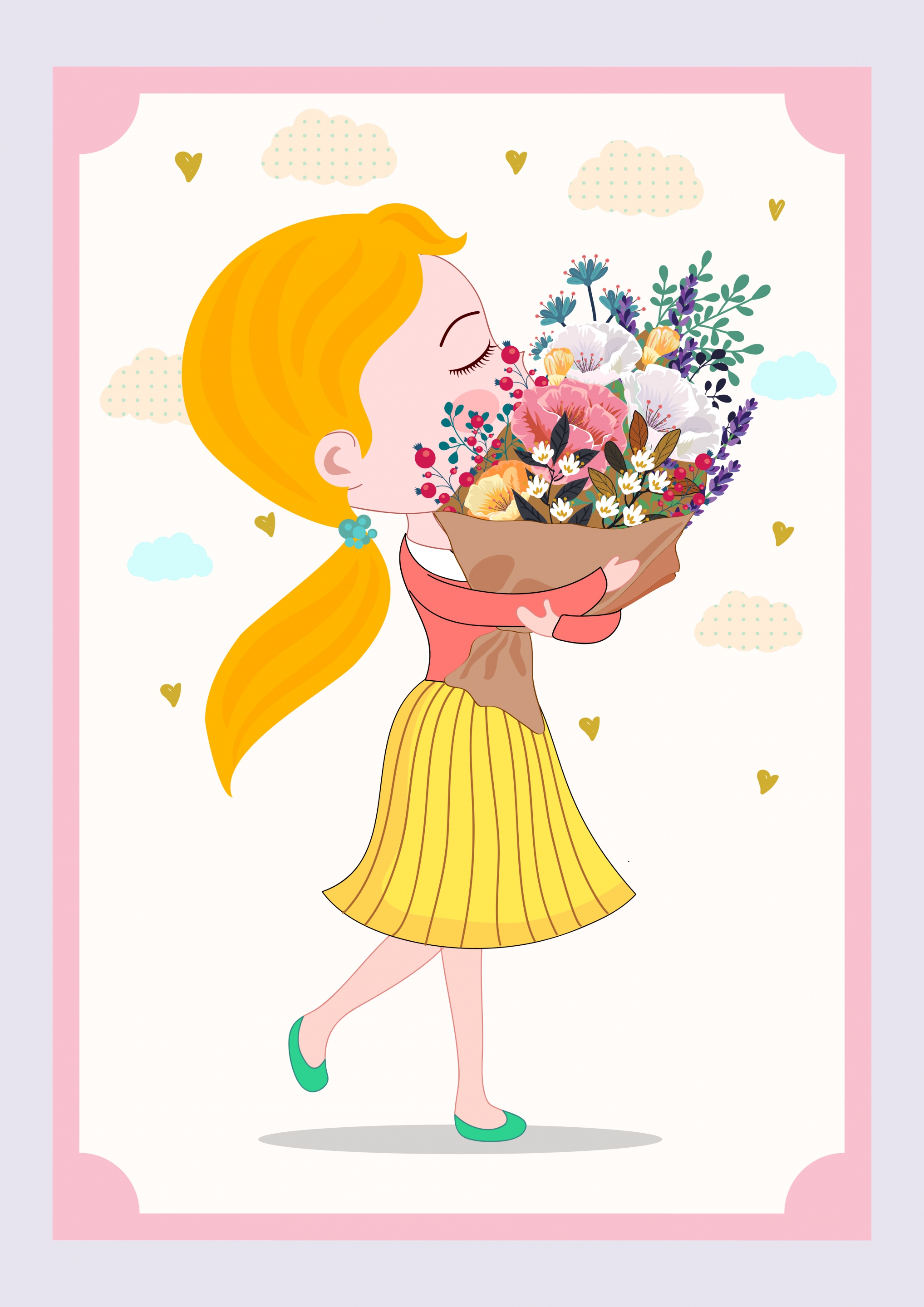 Carte sainte catherine petite fille avec fleurs