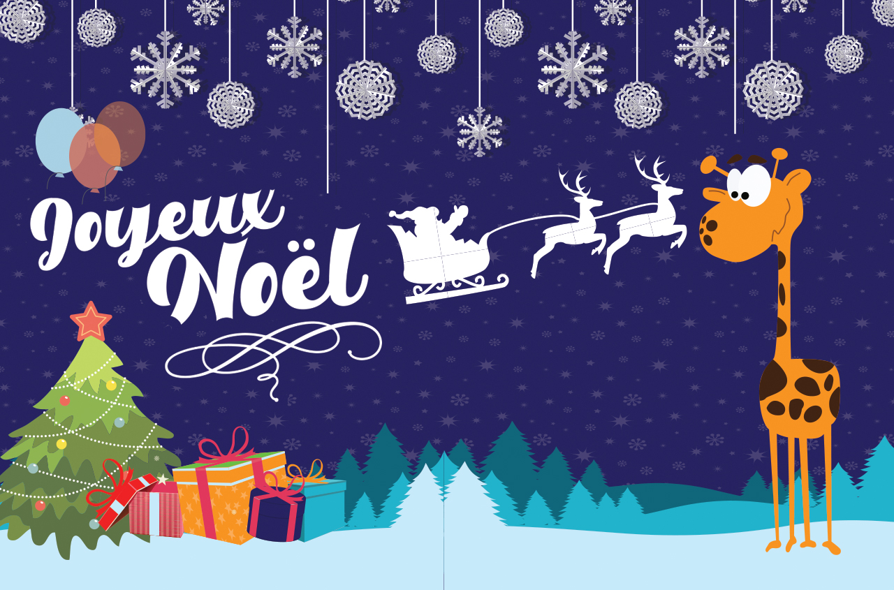 Carte joyeux Noël avec Girafe et père Noël