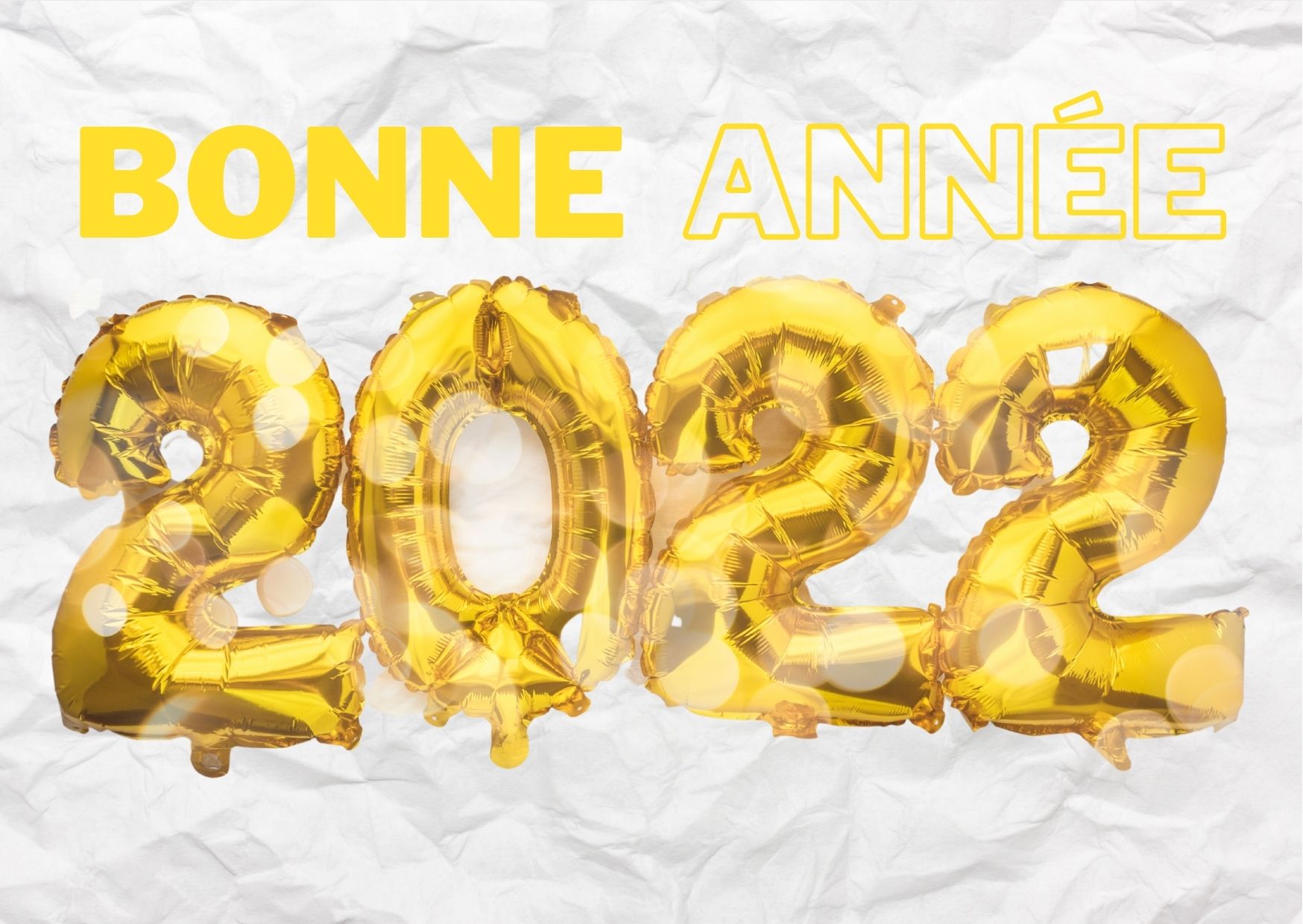 Carte bonne année 2022 blanche et jaune