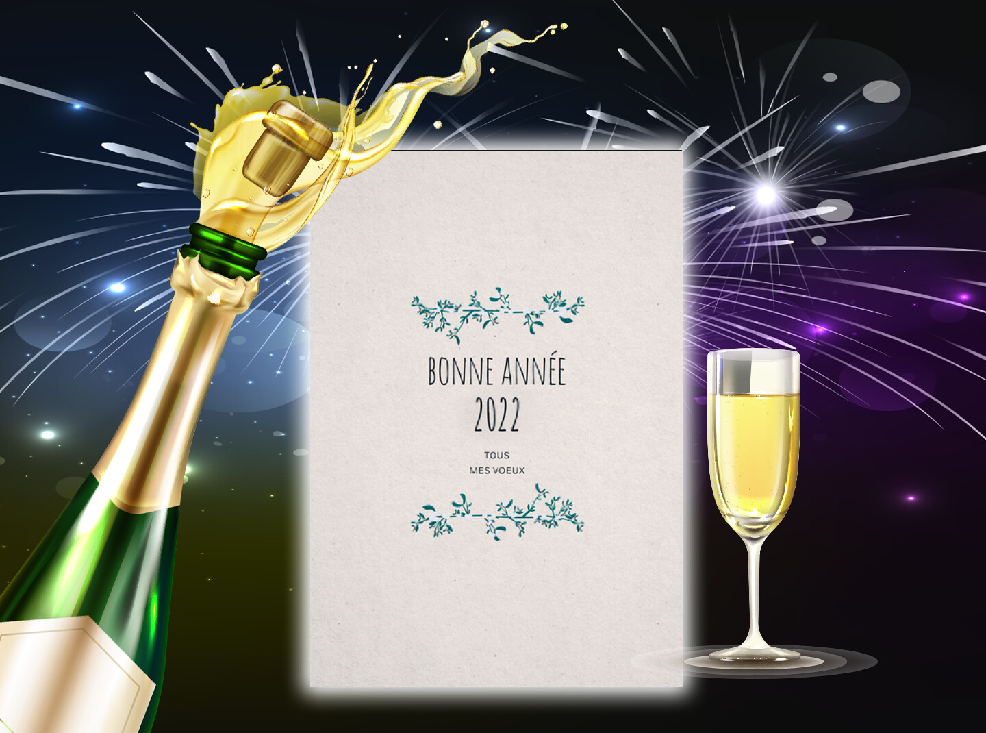Carte gratuite bonne année 2022 entourée de gui