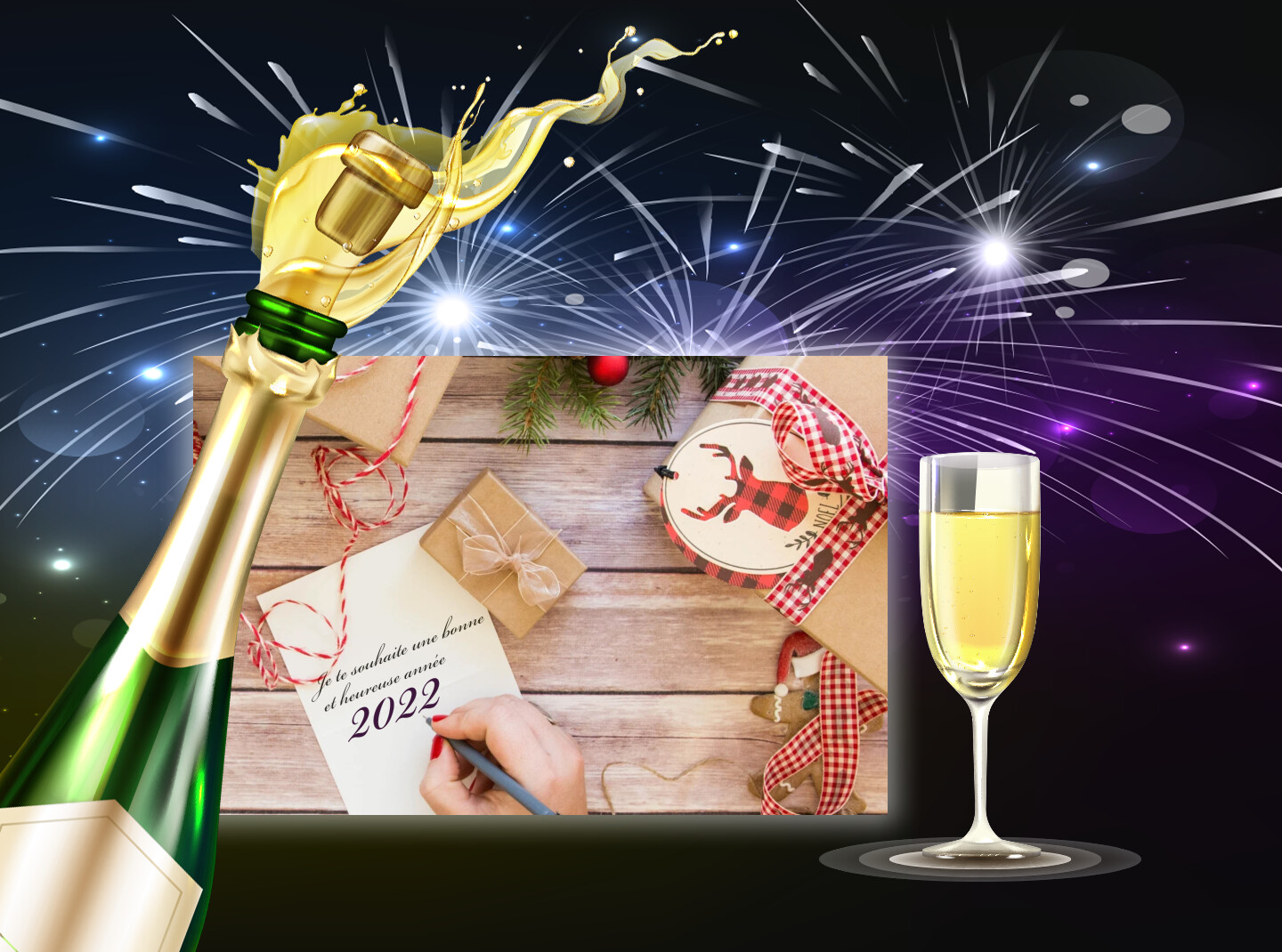 Cartes gratuite pour souhaiter une bonne année 2022 avec cadeaux
