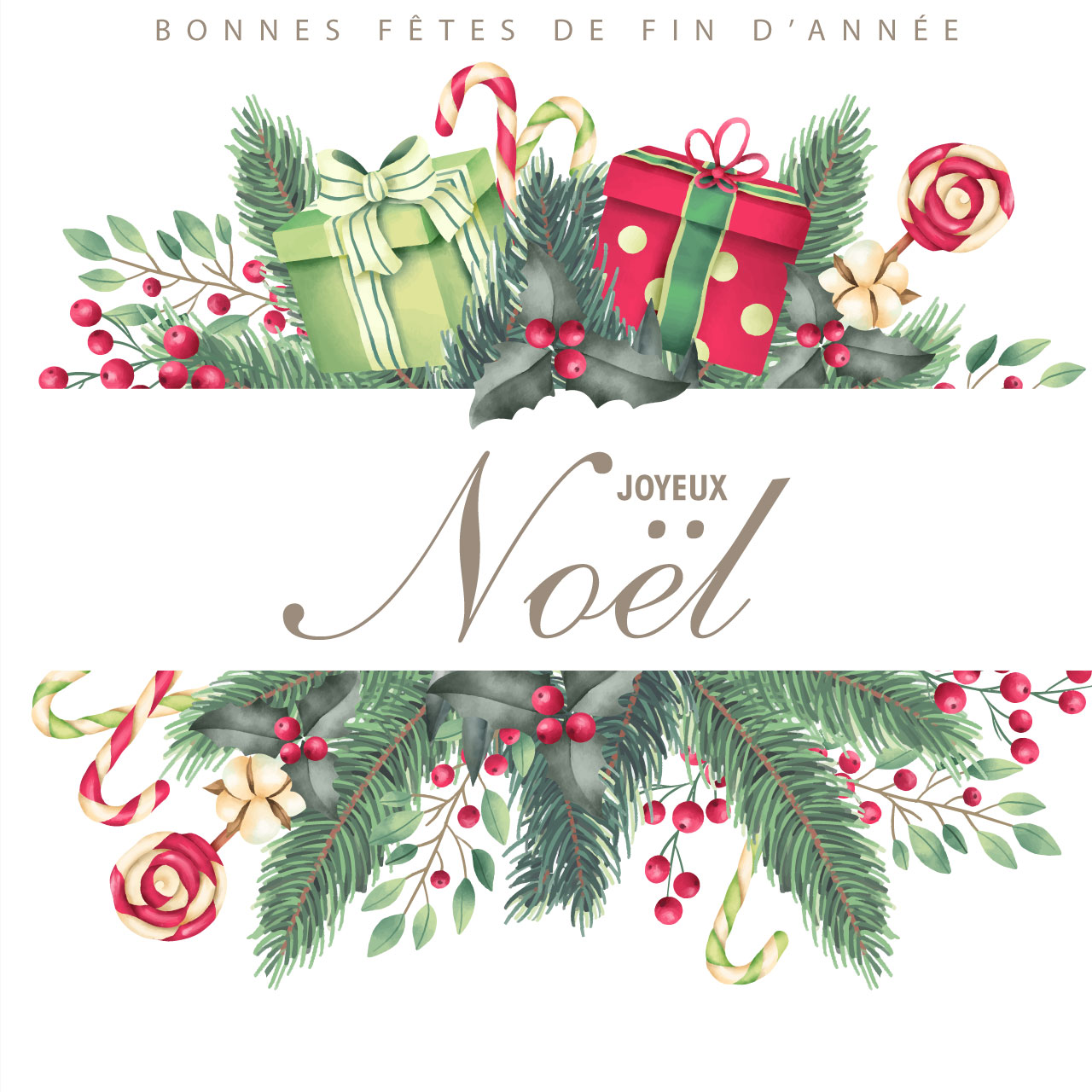 Carte gratuite bonne fêtes de fin d'année et Joyeux Noël