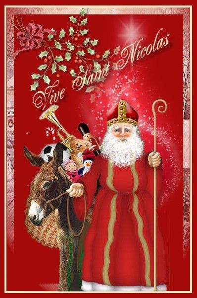 Carte de saint Nicolas avec son âne