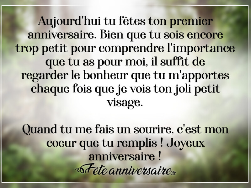 Texte anniversaire enfant 1 an tout le bonheur que tu m'apportes