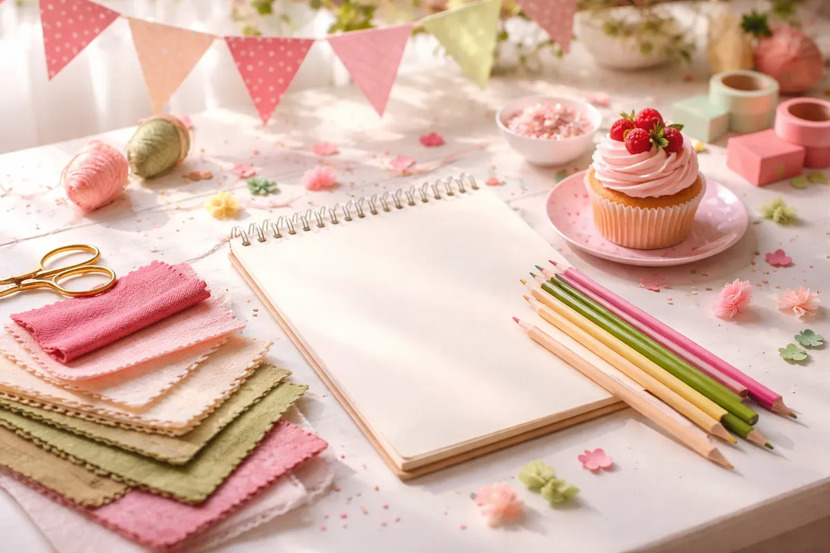 Guirlandes en papier et table colorée préparées pour une fête conviviale