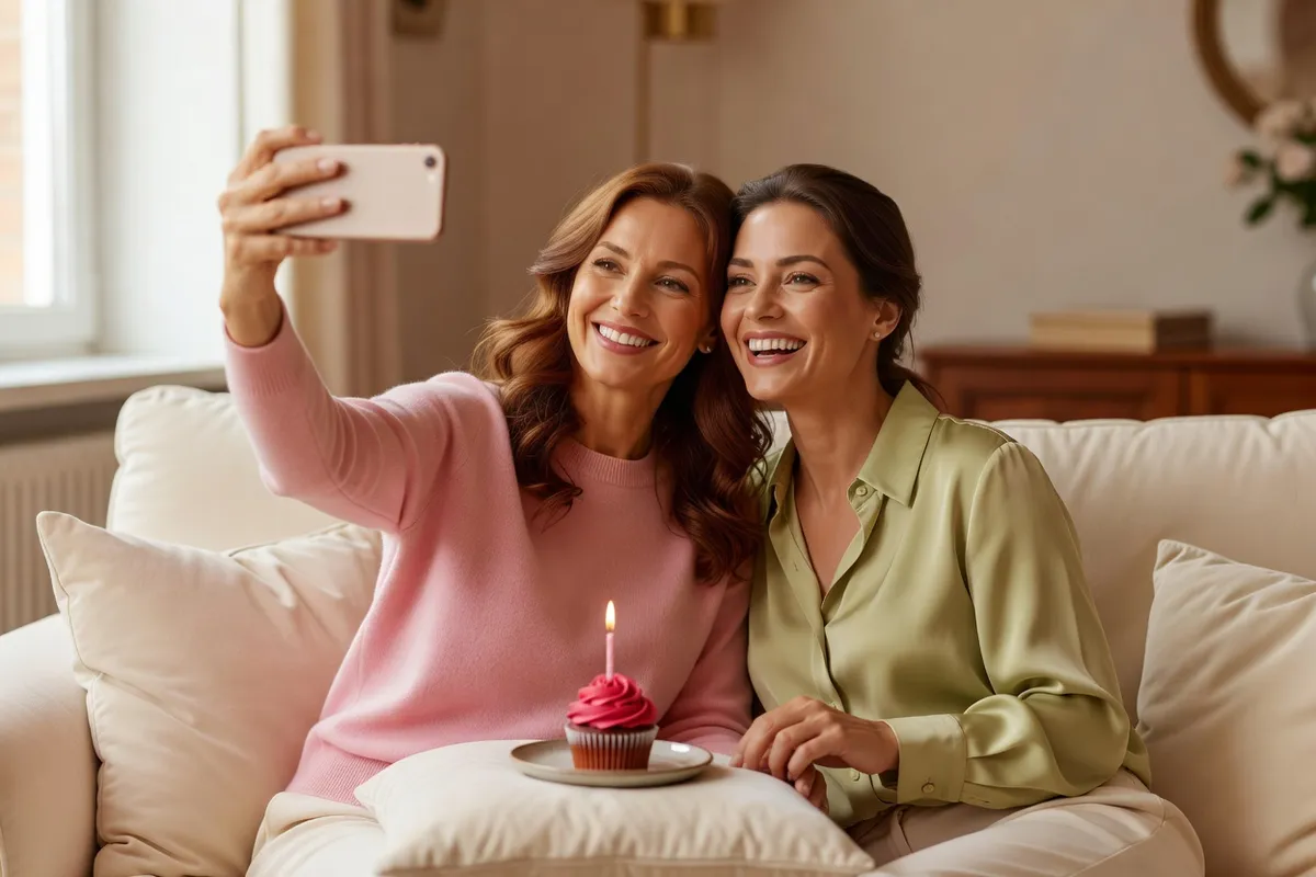 Amies élégantes discutant et riant pendant une soirée d’anniversaire